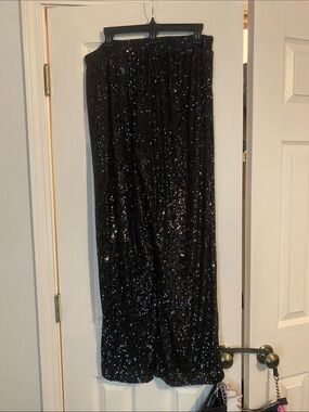 Black Sequin Wide Leg Pants